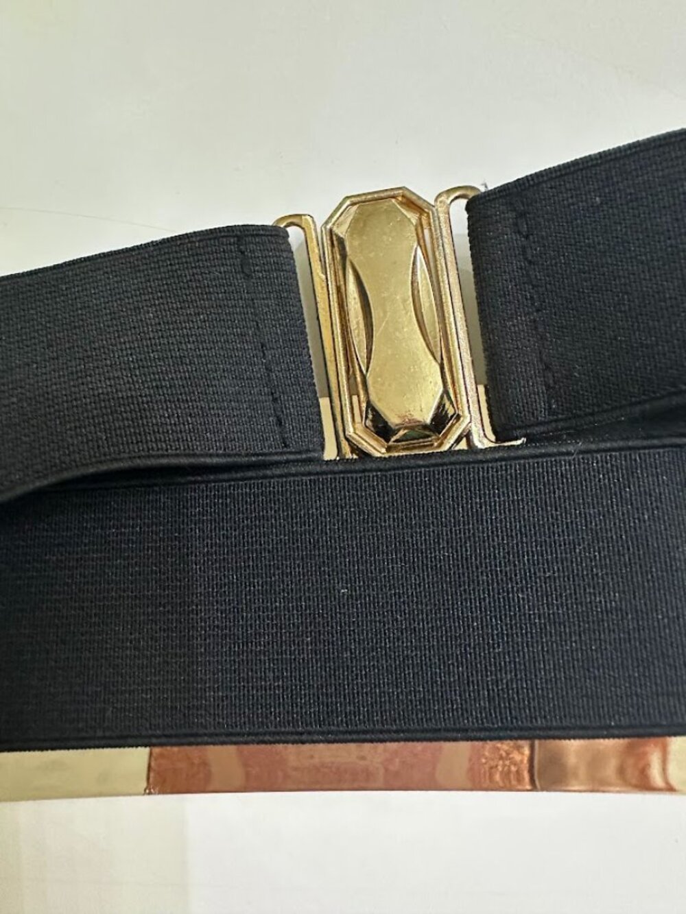 Wide Black Stretch Waist Belt with Gold Statement Buckle - Picture 9 of 13